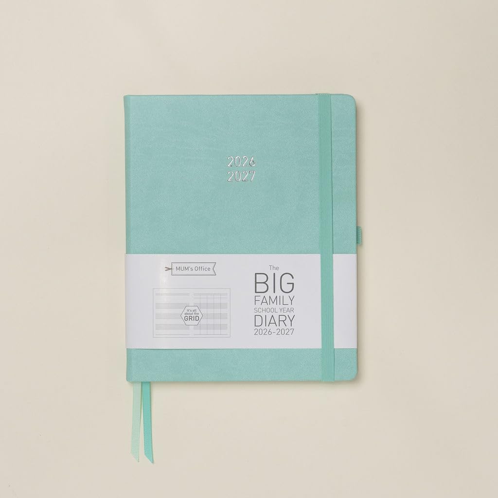 MUM's Office Big Family School Year Diary 2026-27 (Sea Mist) - Large sized family diary - Academic Year 2026/27 - Week-To-View with 5 column GRID layout - organise the scheduling chaos of busy lives