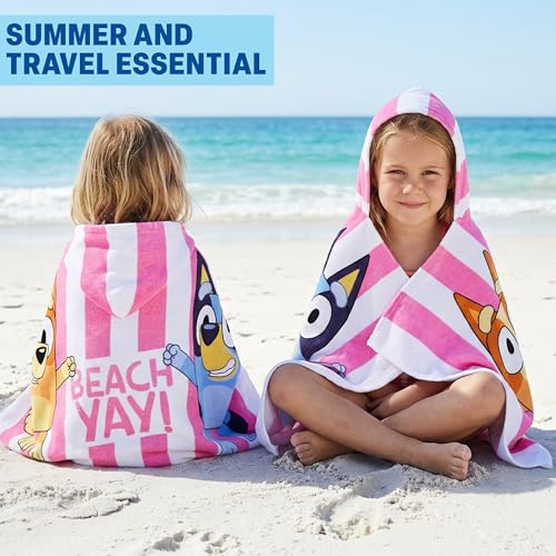 Image of Get Trend Bluey Bath Towels with Hood for Girls, Soft Absorbent Cotton Beach Towel, Swimming Pool Hooded Poncho, Shower Bath Travel Cozy for Girls Ages 2-6 (Multi Bluey)