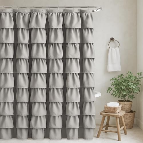 Seasonwood Ruffle Shower Curtain Gray Farmhouse Vintage Handcrafted Rustic Decorative Fabric Shower Curtains for Bathroom, 72" x 72" by Seasonwood - Used condition - US$24.54