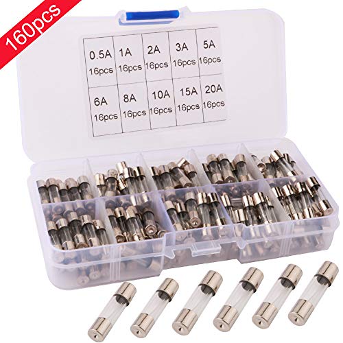 RUNCCI-YUN 160Pcs 5x20MM Kit di assortimento del fusibile，vetro soffiato rapido Fusibili,Rapido Soffiato Vetro Fusibile Kit (0.5A 1A 2A 3A 5A 6A 8A 10A 15A 20A)
