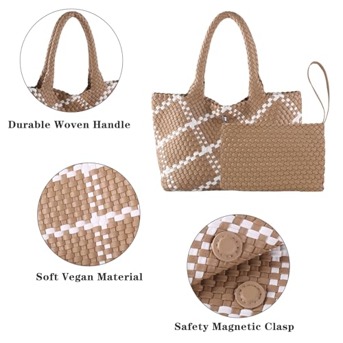 Image of SporGenius Woven Handbag Two Tone Tote Bag Vegan Leather Purse