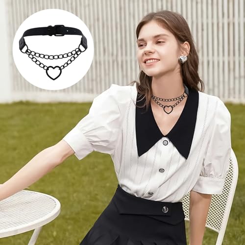 BinXiaoQin Karneval Halsband Damen Necklace Leder,Karneval Collar Women Gothic,Choker Kette damen Schwarz Halskette,Heart Schwarz Chokehold Adjustable Darkness Women Halsring Lederhalsband