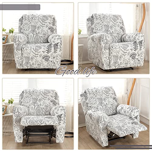 Stretch Recliner Cover Printed Chair Slipcovers 4-Pieces Recliner Covers With Pockets 1Seat Printed Fallon Collection Slipcover Recliner Lazy Boy Furniture Protector With Elastic Bottom (Wild Flower) #TOP1