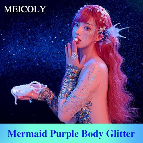 image for MEICOLY Light Purple Hair Glitter,Chameleon Purple Mermaid Face Glitte