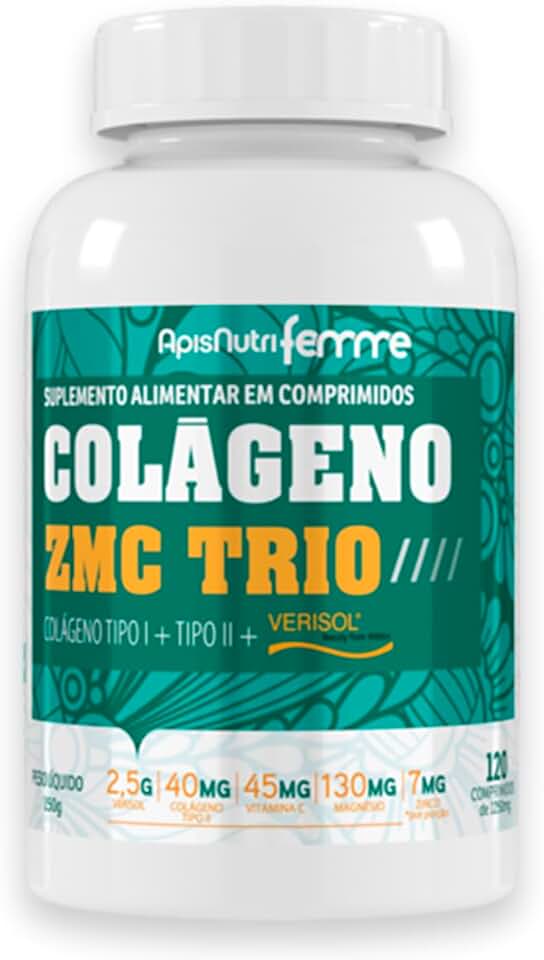 Colágeno ZMC Trio Verisol + Tipo I + Tipo II 1250mg (120 Caps), Apisnutri