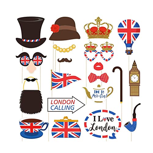 YZL 20 suministros de fiesta Union Jack, accesorios para cabina de fotos de vacaciones británicas, decoraciones de platino-Jubilee 2022 para decoración de fiesta de jubileo de platino 70 Cover