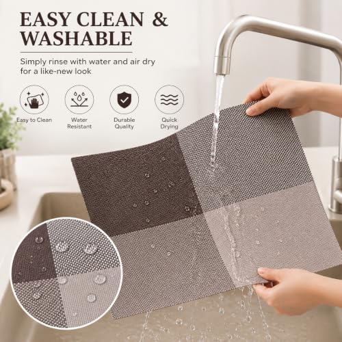 Image of OXSAM Placemats, Heat Insulation Non-Slip Vinyl mats, Stain-Resistant Tablemats for Home and cafe Dining Table Decor (Taupe Brown, Pack of 6)