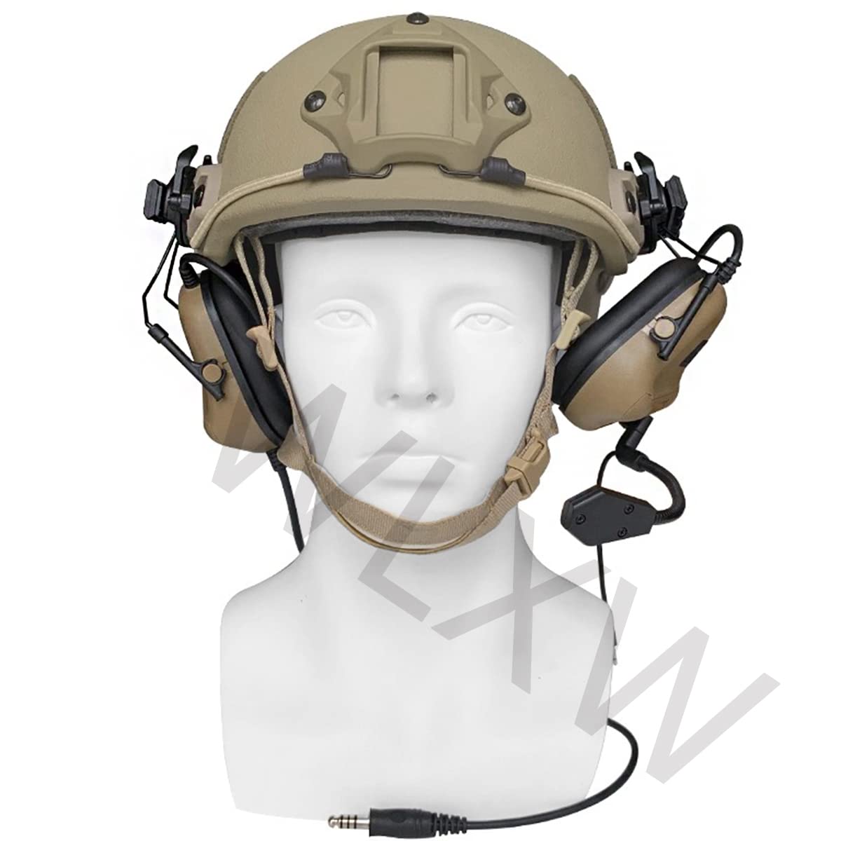 WLXW Casco Antiproiettile in Kevlar E Set di Cuffie Tattiche Regolabili, Casco Tattico Balistico di Livello 3 Leggero con Cuffie con Cancellazione del Rumore del Casco