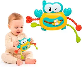 Leduc Mordedor de Silicone Caranguejo para Bebê, Brinquedo Sensorial com Texturas e Peça Deslizante, Colorido, Interativo