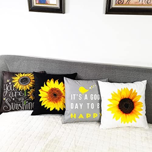 ZHILING Set of 4 Cushion Covers 45x45cm Home Decor Throw Pillow Covers Decorative Outdoor Sunflower Cushion Couch Sofa Throw Pillow Cases 18 x 18 Inches