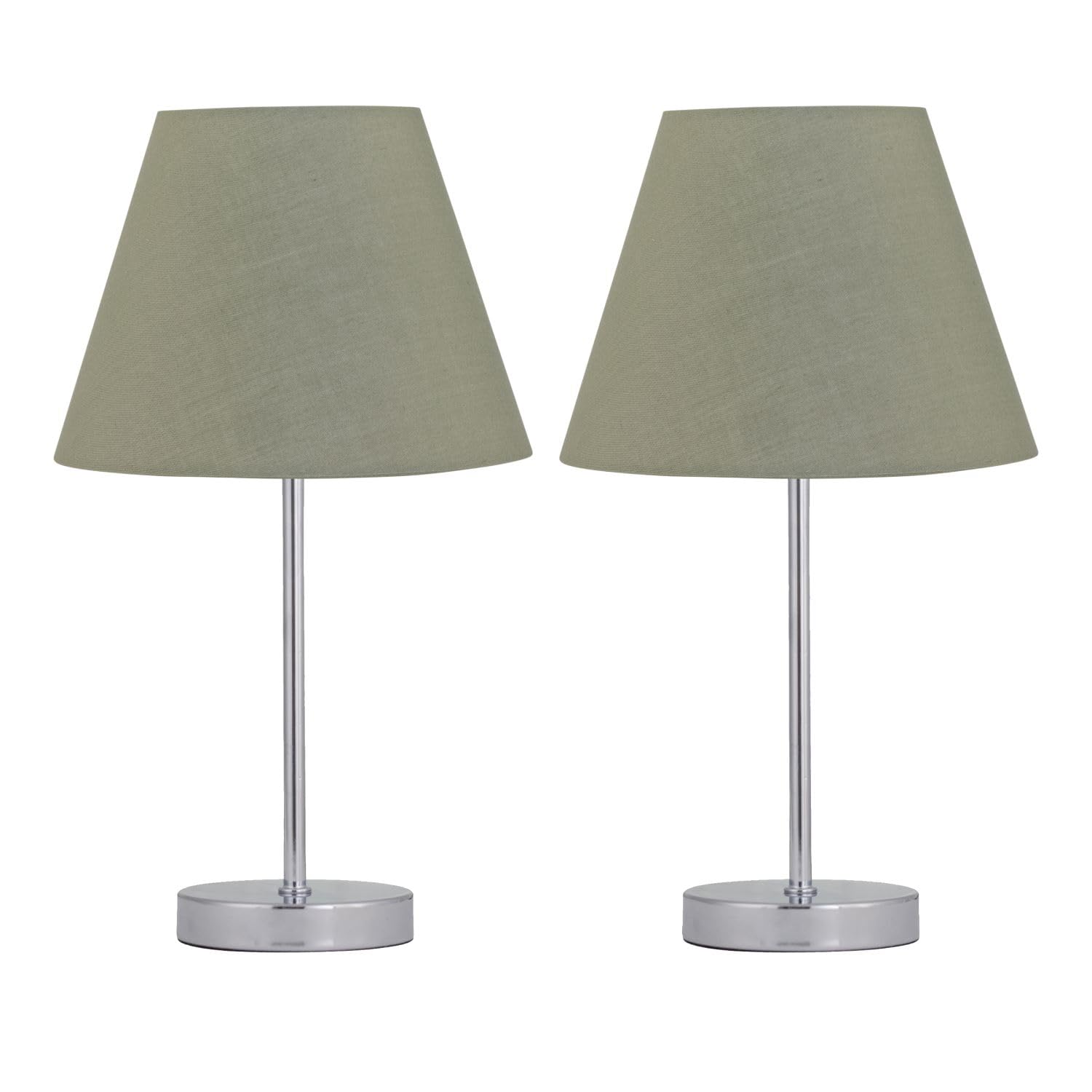 Firstchoicelighting Chrome & Green Set Of 2 Chrome Table Lamps Or Bedside Lights, Modern Touch Operated Design, Sage Green Shade, Height 35Cm, Led Compatible
