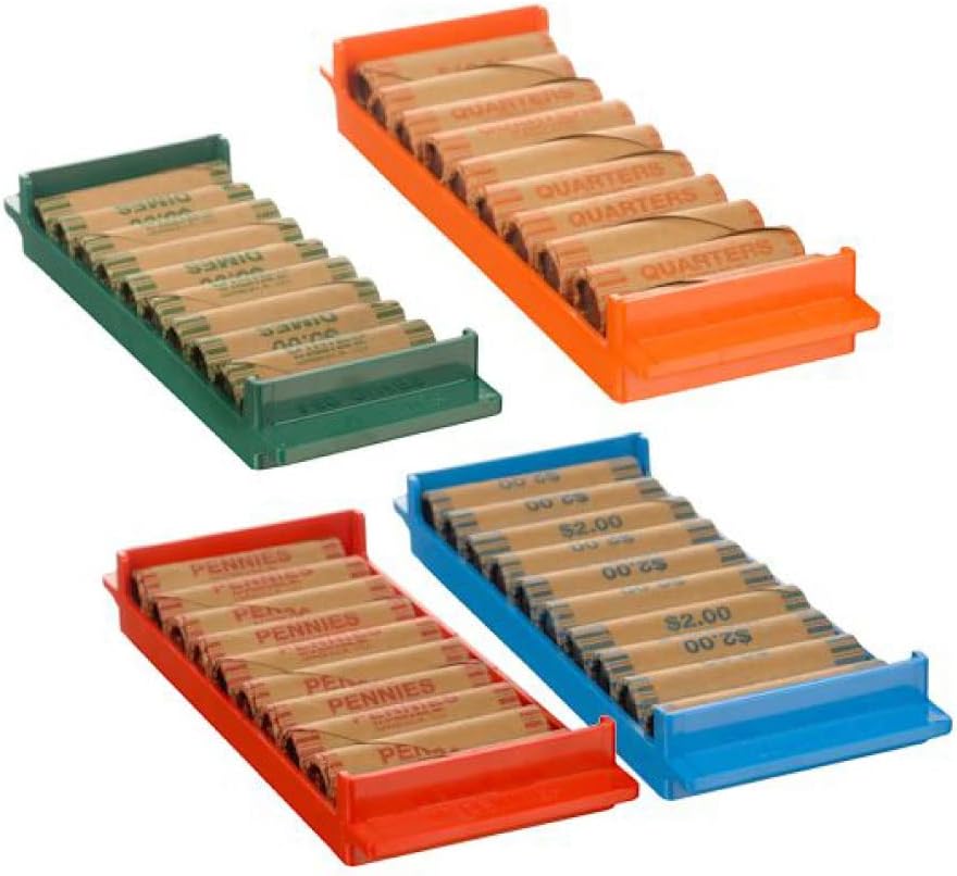 BankSupplies Plastic Rolled Coin Storage Trays | Penny, Nickel, Dime, Quarter | Coin Tray Set | Port-A-Count | Rolled Coin Holder | Stackable Sorting Tray | Labeled Tray Ends
