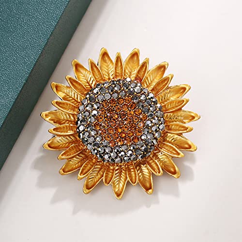 Image of Rhinestone Sunflower Brooch Pin Vintage Gold Yellow Elegant Pin Ladies Multipurpose Brooch Necklace