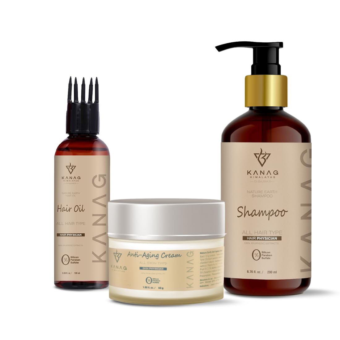 Ayurvedic Hair Oil -100 ml, Hair Shampoo -200 ml & Anti Aging Cream-50 gm | Anti Hair Fall | Anti Dandruff | Reduces Wrinkles & Dark Spots