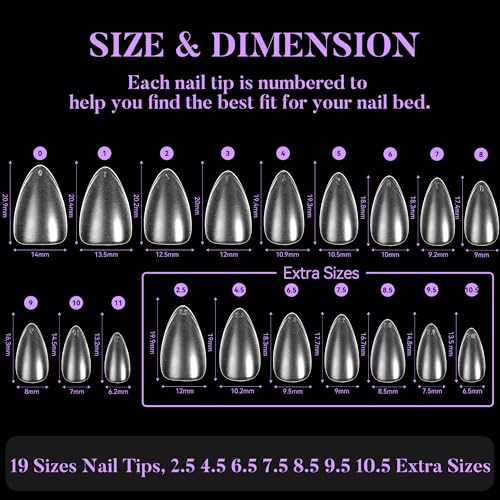 Short Almond Nail Tips 504Pcs, Jofay Fashion Pre-shaped & Etched Acrylic Fake Nails Full Cover Almond Clear Gel Nail Tips Full Matte False Nails Press On Nails for Nail Extensions DIY Salon 19 Sizes - Image 7