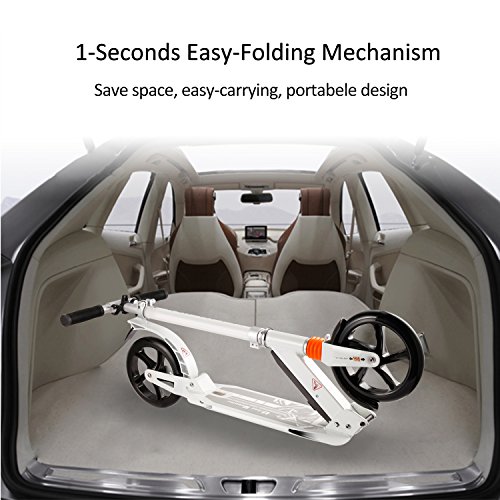 Kids/Adult Scooter With 3 Seconds Easy-Folding System, 220Lb Folding Adjustable Scooter With Foot Brake And 200Mm Large Wheels (White) #TOP5