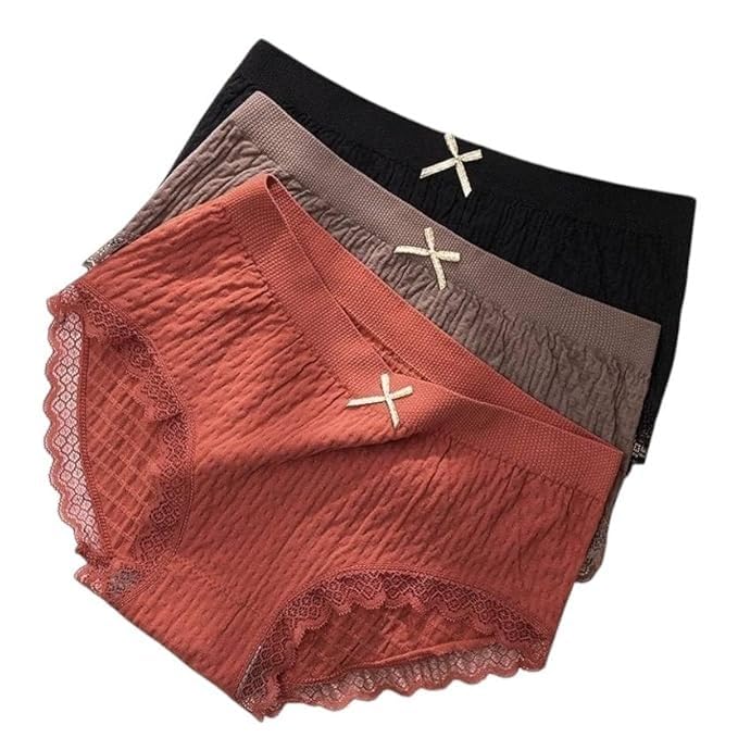 Women’s High-Waist Lace Trim Panty Set – 3 Pack Soft Cotton Blend Briefs with Bow Breathable & Comfortable Underwear for Women Multicolor-picture-40