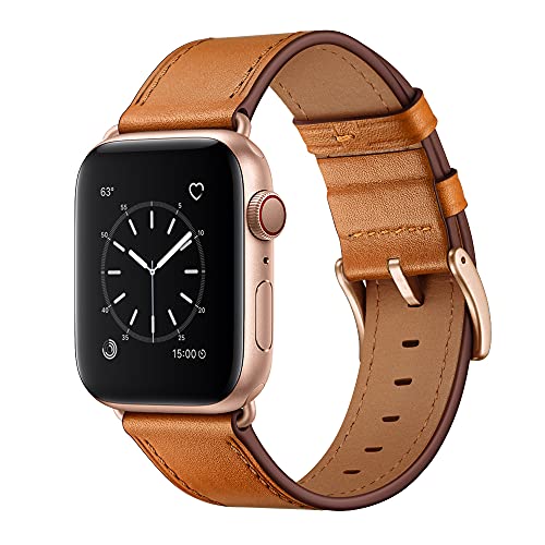 OUHENG Compatible con Apple Watch Band de 49 mm, 46 mm, 45 mm, 44 mm, 42 mm, 41 mm, 40 mm, 38 mm, correa de repuesto de piel auténtica compatible con Apple Watch Ultra 2/1 Series