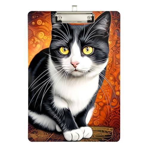 ブラック ホワイト 猫 両面プリント クリップボード 教室用 子供 男の子 女の子 12.5インチ x 9インチ