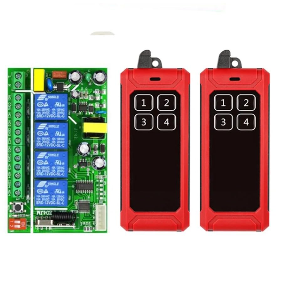 433 MHz Industrial AC 110V 220V 4 Canales RF Interruptor de Control Remoto con Receptor – Mando a distancia con alcance de 20 – 200 m (2RF)
