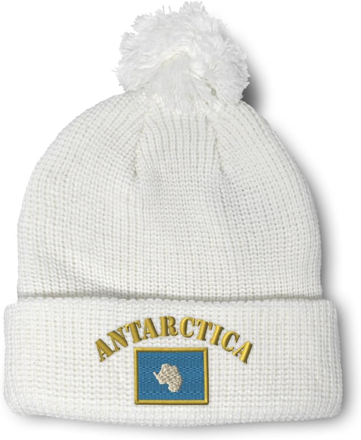 Custom Pom Pom Beanies for Women Antarctica Flag South Pole Skull Cap Winter Hats for Men Acrylic One Size