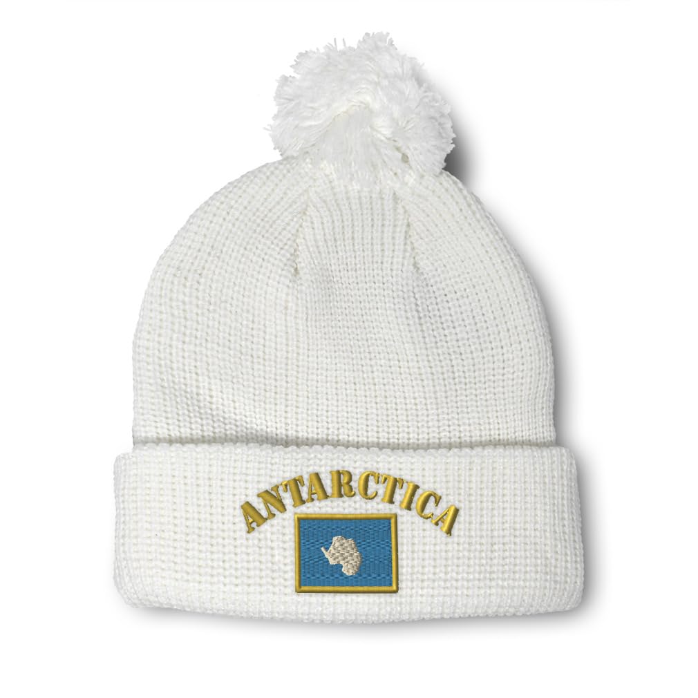 Custom Pom Pom Beanies for Women Antarctica Flag South Pole Skull Cap Winter Hats for Men Acrylic One Size