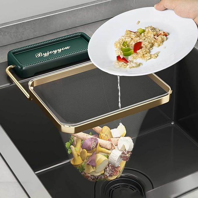 Shrux Kitchen Sink Food Waste Collector Mesh Collapsible Drainer | Foldable Design Sink Strainer with 50 Filter Net Mesh Bag | Hanging Net Drain Basket Leftovers Soup Sink GarbageStorage Rack Holder