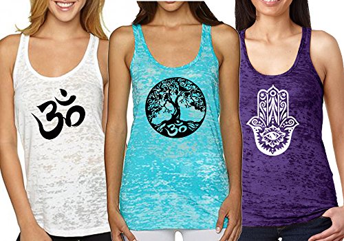 Yoga, Aum, Om, Ohm, India Symbol Burnout Racerback Tank Top (Medium, Fun Pack M7)