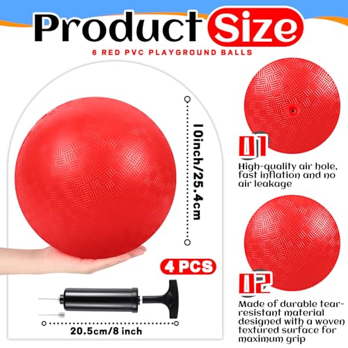 Hiboom 10 Pcs 16 Pcs Sports Kickball Set for Kids Adults, 10 Inch, Red - image 3
