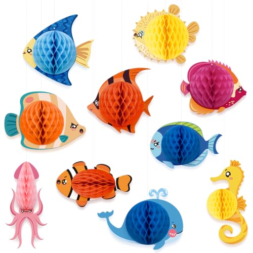 Under The Sea Fish Honeycomb Hanging Decorations, 10 Pcs