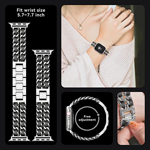 Image of Gold Watch Bands for Women Compatible with Apple Watch Band 38mm 40mm 41mm 42mm 44mm 45mm 46mm 49mm Adjustable Metal Band Cowboy Steel Chain Bracelet for iWatch Series1 /2 /3 /4 /5 /6 /7 /8 /9 /10 /11 /SE
