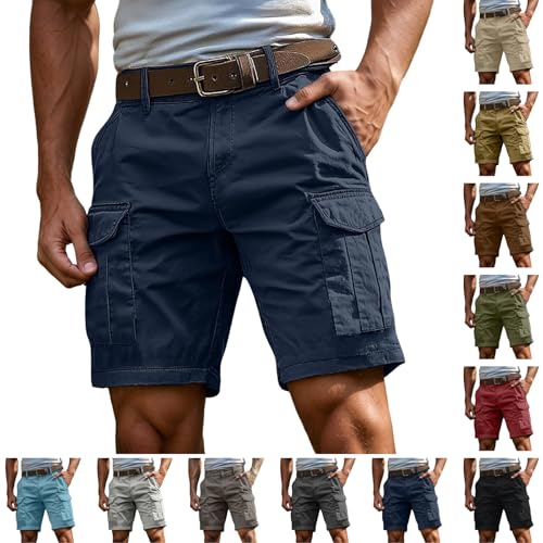Generisch Short cargo pour homme - Short d'été avec plusieurs poches - Pantalon d'extérieur classique - Couleur unie - Short de sport - Pantalon de loisirs pour homme, Marine-A., XL