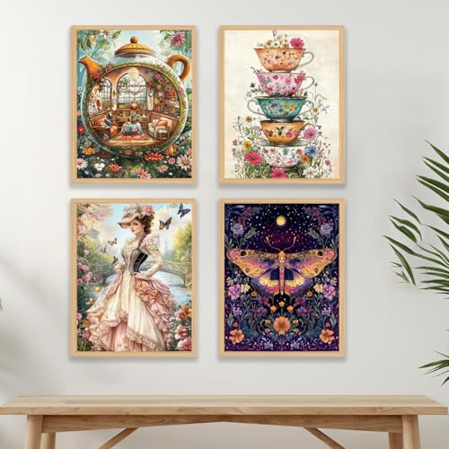 Image of JOZYSH 4 Packs Elegant Ladies with Oil Painting Theme Stamped Cross Stitch Kits Beginners Supplies Needlework preprint Embroidery Kits for Adults DIY Needlepoint Patterns, Arts Craft Kits 12x16inch