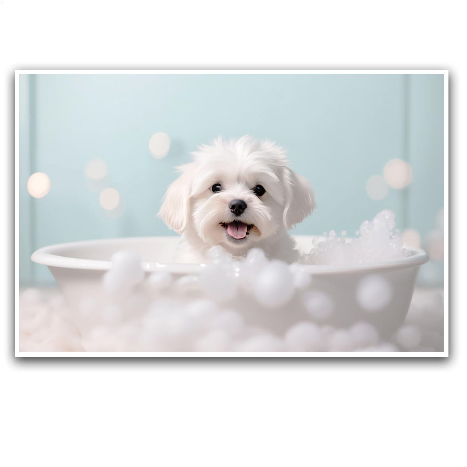 HEMAMGLL Cute Puppy Dog in Bathtub Picture Wall Decor - Canvas Wall Art - Photograph - Modern - White - Solid - Landscape - Framed - UV Resistant -