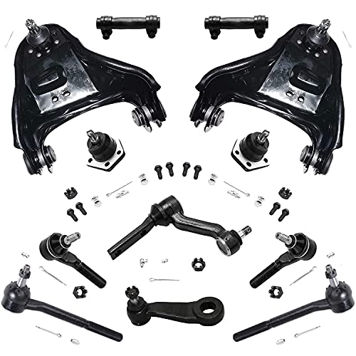 Image of Detroit Axle - 4WD Front End 12pc Suspension Kit for Chevy S10 Blazer GMC Jimmy Sonoma 2 Upper Control Arms w /Ball Joints 2 Lower Ball Joints 4 Tie Rods 2 Idler & Pitman Arms 2 Sleeves Replacement