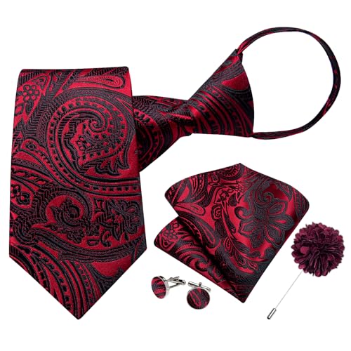 Image of DiBanGu Mens Zipper Tie Silk Pre-Tied Necktie with Gift Box