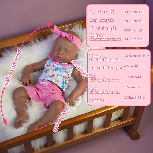 Muñeca Reborn Baby Silicone 19 pulgadas realista miniatura 3