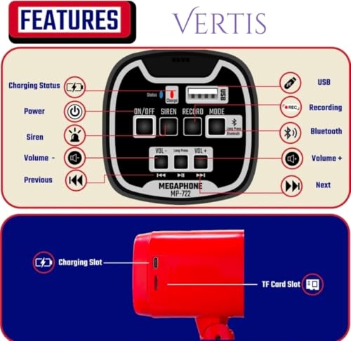 Image of Megaphone 600W Output Loud Volume 500mtrs, BT, USB Play, TF Card, Dual 1200mAh Battery Ports, 240s Recording,Type C- Charging, PA Systems-announc Talk Play /Siren Handheld