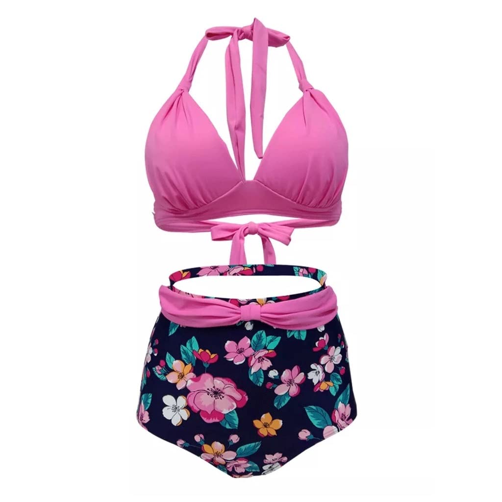 Maillot de bain double couche galbant à rayures roses et dos nu plongeant