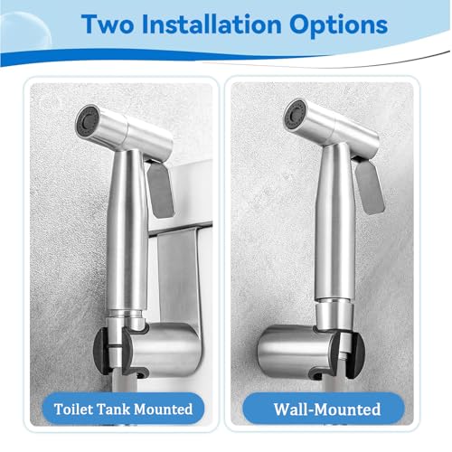 Handbrause Bad Bidet Edelstahl Waschen Duschkopf Bidetaufsatz Sprühset mit Dual Modus (Jet/Stream) mit Federschlauch Haken Toilette Adapte (G1/2 & G3/8) für Tägliche Körperhygiene und Badreinigung