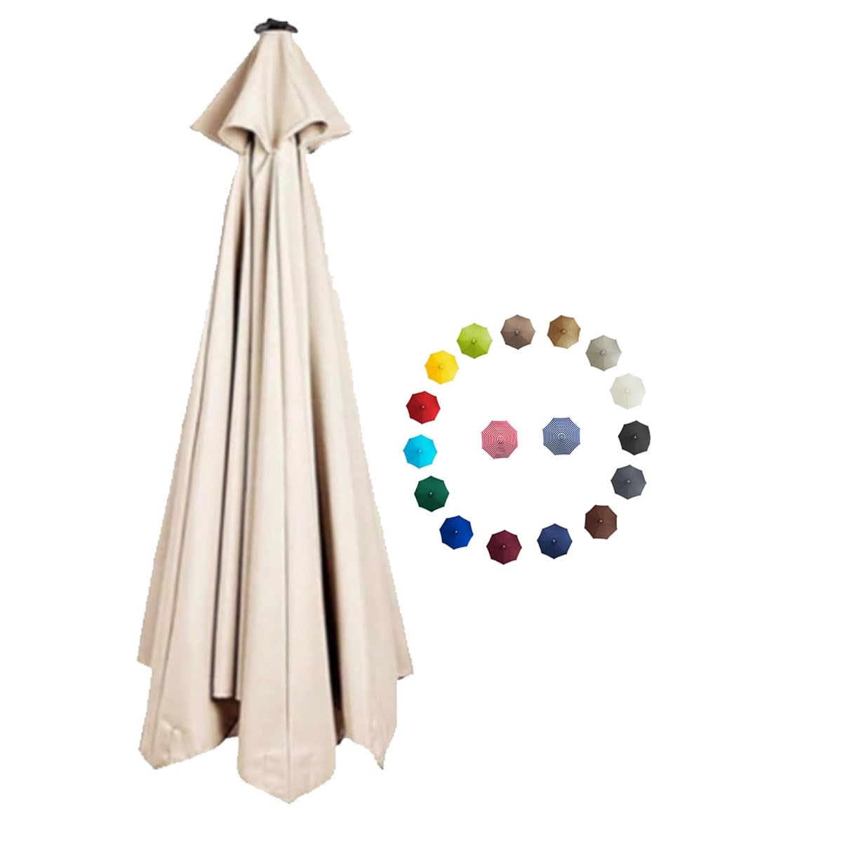 BEEGMA Replacement Parasol Canopy 2.0/2.3/2.7/3.0m Patio Umbrella Replacement Canopy 6 Arms/8 Arms Canopy Replacement Cover for Garden Market Beach Umbrella (Color : White, Size : 2.7m/9FT-6Ribs)