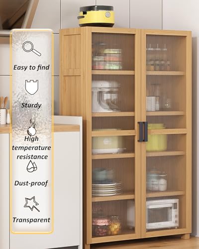 خزانة جانبية من 6 طبقات، خزانة عرض الكتب من الخيزران مع باب، خزانة زاوية لغرفة المعيشة والمطبخ (باب واحد، 7 طبقات)