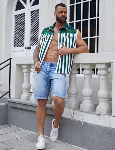 Image of Yuanbang Denim Vest for Men Print Sleeveless Jean Jacket Festival Clothing