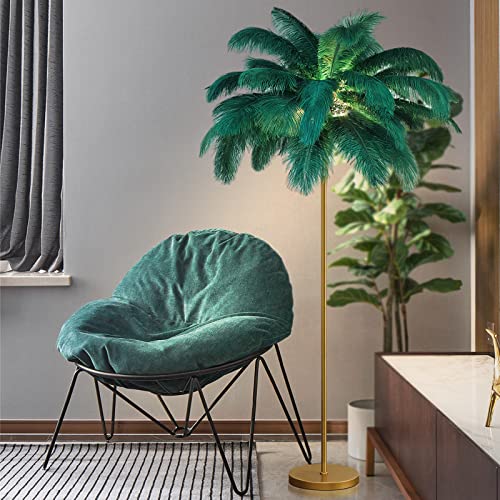 Vorderry Natural Ostrich Feather Floor Lamp Gold Feather Floor Lamp For Living Room Decor Corner Floor Lamp With Feather Lampshade Dimmable Floor Standing Lamp For Bedroom Study Office (Green) #TOP5