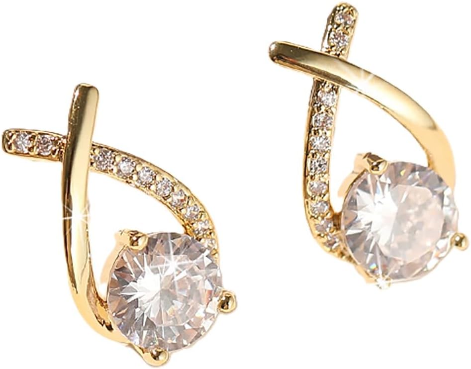 18K Gold-Plated Diamond-Cut Round Cubic Zirconia Stud Earrings, Carat Equivalent, Hypoallergenic, Luxury, Gift-Ready, Unisex