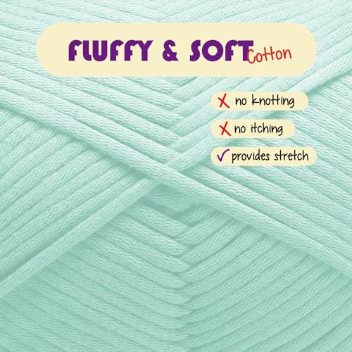Image of Soft Yarn for Crocheting - Crochet & Knitting Yarn, Beginner Yarn with Easy-to-See Stitches, 250 Yds Amigurumi Yarn, Cotton-Nylon Blend Tshirt Yarn for Crocheting, Worsted Weight Yarn 4, Mint Green
