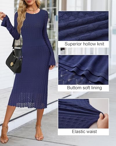 Image of Newshows Women's Hollow Slim Summer Fall Church Work Casual Sweater Dress