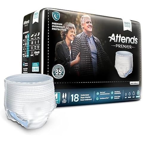 Attends Premier Protective Underwear with Dry Lock Containment Core for Adult Incontinence Care Unisex, Medium, 18 Count ? Cover