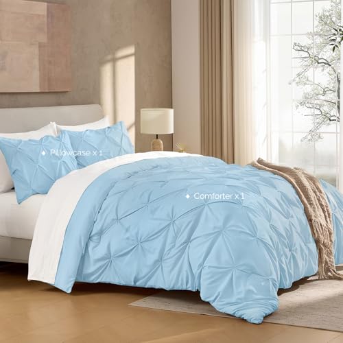 Image of Andency Twin Pinch Pleat Comforter Set (66 inchx90 inch),3 Piece Lightweight Pintuck Bedding Comforters & Sets, Fluffy Down Alternative Comforter with 2 Pillow Shams for All Season,White