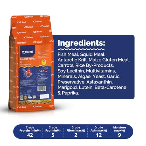Image of Intan Goldfish Pellets Fish Food | Big Floating Pellets for Fish | Daily Nutrition Fish Feed for Health & Growth |Big Pouch 1 Kg Pellet Size - 2.5 mm Dia, Pack of 1,All Life Stages